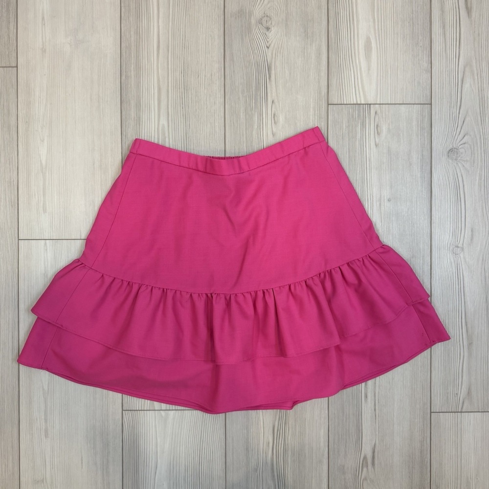 J. CREW Size 8 $98 Wool flannel ruffle Tiered skirt G7119‎ Vintage Berry Pink